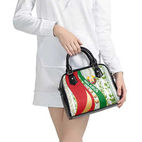 Belarus National Emblem Shoulder Handbag with Green Red Gold Floral Folk Pattern Design