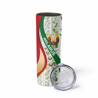 Belarus National Emblem Skinny Tumbler with Green Red Gold Floral Folk Pattern Design
