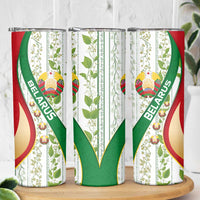 Belarus National Emblem Skinny Tumbler with Green Red Gold Floral Folk Pattern Design