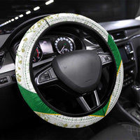 Belarus National Emblem Steering Wheel Cover with Green Red Gold Floral Folk Pattern Design