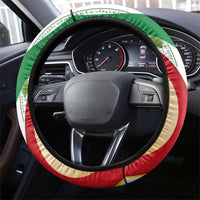 Belarus National Emblem Steering Wheel Cover with Green Red Gold Floral Folk Pattern Design