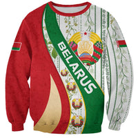 Belarus National Emblem Sweatshirt with Green Red Gold Floral Folk Pattern Design