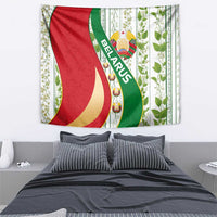 Belarus National Emblem Tapestry with Green Red Gold Floral Folk Pattern Design