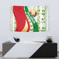 Belarus National Emblem Tapestry with Green Red Gold Floral Folk Pattern Design