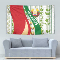 Belarus National Emblem Tapestry with Green Red Gold Floral Folk Pattern Design