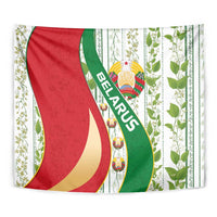 Belarus National Emblem Tapestry with Green Red Gold Floral Folk Pattern Design