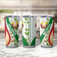 Belarus National Emblem Tumbler Cup with Green Red Gold Floral Folk Pattern Design