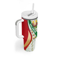 Belarus National Emblem Tumbler With Handle with Green Red Gold Floral Folk Pattern Design