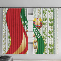 Belarus National Emblem Window Curtain with Green Red Gold Floral Folk Pattern Design