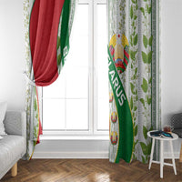 Belarus National Emblem Window Curtain with Green Red Gold Floral Folk Pattern Design