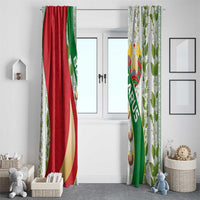 Belarus National Emblem Window Curtain with Green Red Gold Floral Folk Pattern Design