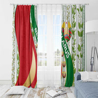 Belarus National Emblem Window Curtain with Green Red Gold Floral Folk Pattern Design