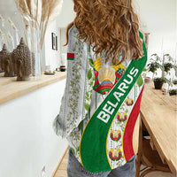 Belarus National Emblem Women Casual Shirt with Green Red Gold Floral Folk Pattern Design