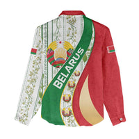 Belarus National Emblem Women Casual Shirt with Green Red Gold Floral Folk Pattern Design