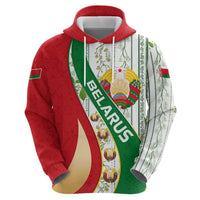 Belarus National Emblem Zip Hoodie with Green Red Gold Floral Folk Pattern Design