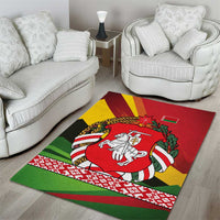 Belarus Red and Yellow National Crest Area Rug with Pahonia Knight and Folk Motif Design