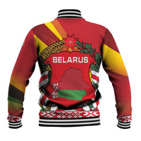 Belarus Red and Yellow National Crest Baseball Jacket with Pahonia Knight and Folk Motif Design