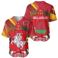 Belarus Red and Yellow National Crest Baseball Jersey with Pahonia Knight and Folk Motif Design