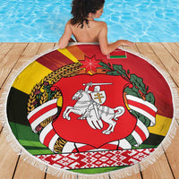 Belarus Red and Yellow National Crest Beach Blanket with Pahonia Knight and Folk Motif Design