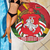 Belarus Red and Yellow National Crest Beach Blanket with Pahonia Knight and Folk Motif Design