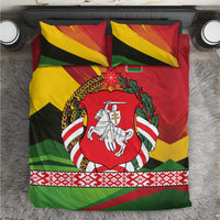 Belarus Red and Yellow National Crest Bedding Set with Pahonia Knight and Folk Motif Design