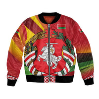 Belarus Red and Yellow National Crest Bomber Jacket with Pahonia Knight and Folk Motif Design
