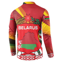 Belarus Red and Yellow National Crest Button Sweatshirt with Pahonia Knight and Folk Motif Design