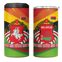 Belarus Red and Yellow National Crest 4 in 1 Can Cooler Tumbler with Pahonia Knight and Folk Motif Design