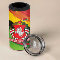 Belarus Red and Yellow National Crest 4 in 1 Can Cooler Tumbler with Pahonia Knight and Folk Motif Design