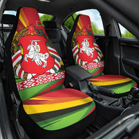 Belarus Red and Yellow National Crest Car Seat Cover with Pahonia Knight and Folk Motif Design