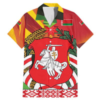 Belarus Red and Yellow National Crest Family Matching Mermaid Dress and Hawaiian Shirt with Pahonia Knight and Folk Motif Design
