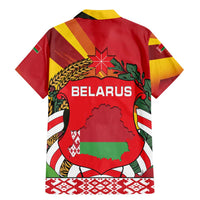 Belarus Red and Yellow National Crest Family Matching Mermaid Dress and Hawaiian Shirt with Pahonia Knight and Folk Motif Design