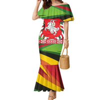 Belarus Red and Yellow National Crest Family Matching Mermaid Dress and Hawaiian Shirt with Pahonia Knight and Folk Motif Design