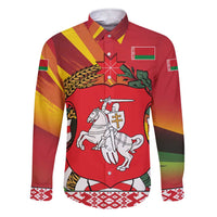 Belarus Red and Yellow National Crest Family Matching Short Sleeve Bodycon Dress and Hawaiian Shirt with Pahonia Knight and Folk Motif Design
