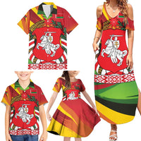 Belarus Red and Yellow National Crest Family Matching Summer Maxi Dress and Hawaiian Shirt with Pahonia Knight and Folk Motif Design