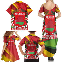 Belarus Red and Yellow National Crest Family Matching Summer Maxi Dress and Hawaiian Shirt with Pahonia Knight and Folk Motif Design