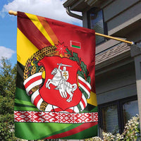 Belarus Red and Yellow National Crest Garden Flag with Pahonia Knight and Folk Motif Design