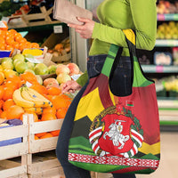 Belarus Red and Yellow National Crest Grocery Bag with Pahonia Knight and Folk Motif Design