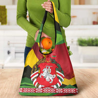 Belarus Red and Yellow National Crest Grocery Bag with Pahonia Knight and Folk Motif Design