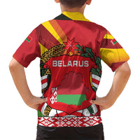 Belarus Red and Yellow National Crest Hawaiian Shirt with Pahonia Knight and Folk Motif Design