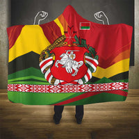 Belarus Red and Yellow National Crest Hooded Blanket with Pahonia Knight and Folk Motif Design