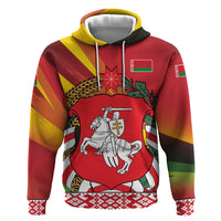 Belarus Red and Yellow National Crest Hoodie with Pahonia Knight and Folk Motif Design