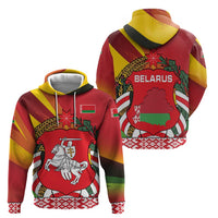 Belarus Red and Yellow National Crest Hoodie with Pahonia Knight and Folk Motif Design