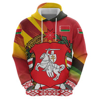 Belarus Red and Yellow National Crest Hoodie with Pahonia Knight and Folk Motif Design