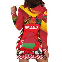 Belarus Red and Yellow National Crest Hoodie Dress with Pahonia Knight and Folk Motif Design