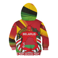 Belarus Red and Yellow National Crest Kid Hoodie with Pahonia Knight and Folk Motif Design