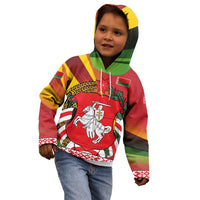 Belarus Red and Yellow National Crest Kid Hoodie with Pahonia Knight and Folk Motif Design