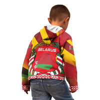 Belarus Red and Yellow National Crest Kid Hoodie with Pahonia Knight and Folk Motif Design