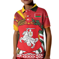 Belarus Red and Yellow National Crest Kid Polo Shirt with Pahonia Knight and Folk Motif Design