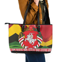 Belarus Red and Yellow National Crest Leather Tote Bag with Pahonia Knight and Folk Motif Design
